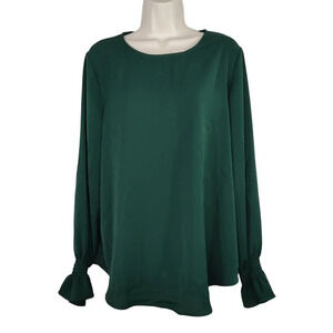 Unbranded Green Top Women Size L Long Sleeve Keyhole Holiday Work Casual FLAW